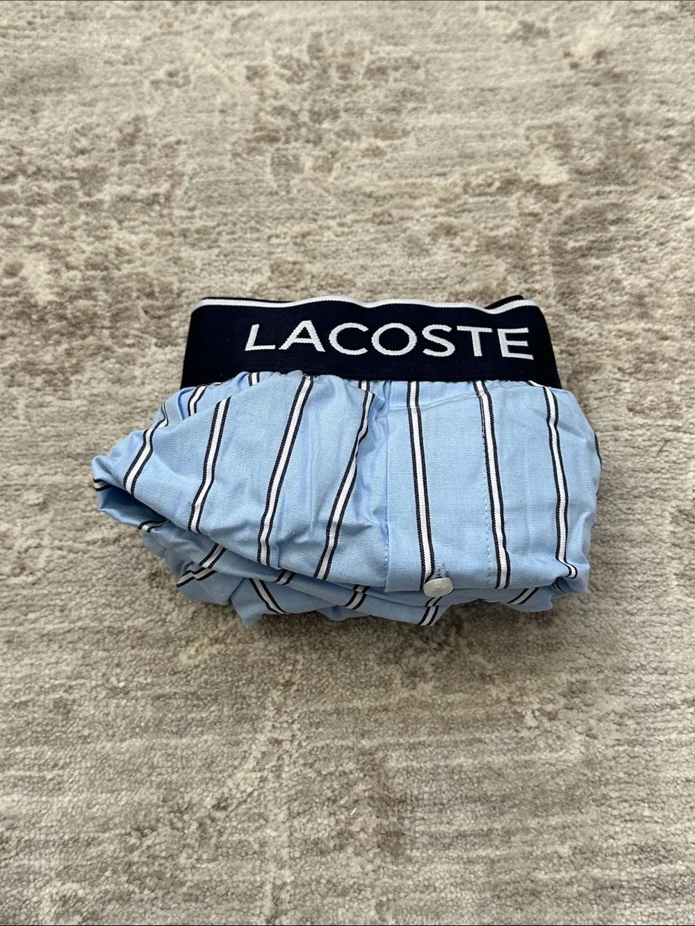 Lacoste Men's Large  3 pack of 100% Cotton Woven Boxers. Blue Shades. NWT’s.